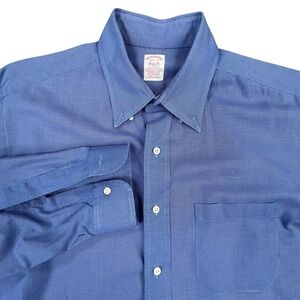 Brooks Brothers Makers Button Down Shirt Men Sz 16.5 3 Blue Micro Check USA Made
